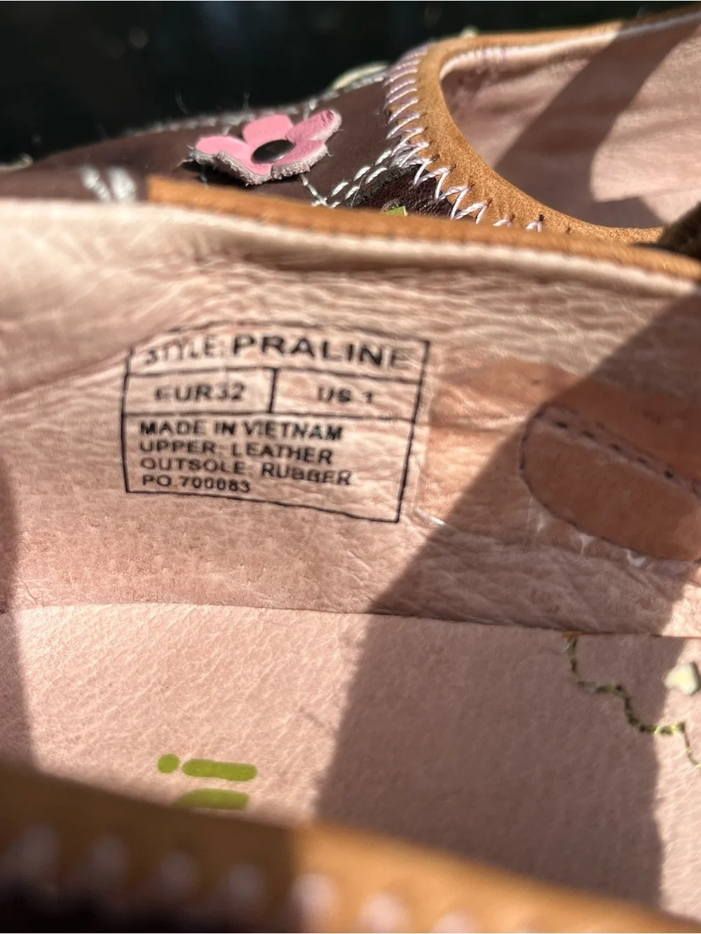 Umi Praline Brown Mary Jane Shoes with Pink& Yellow Flower Accents size 32/US 1
